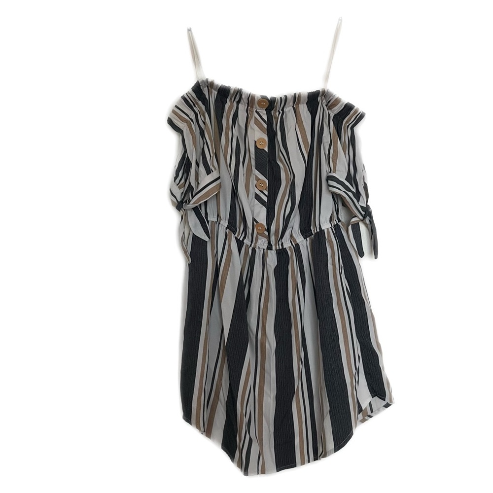 Women’s Off-The-Shoulder Button Down Striped Romper